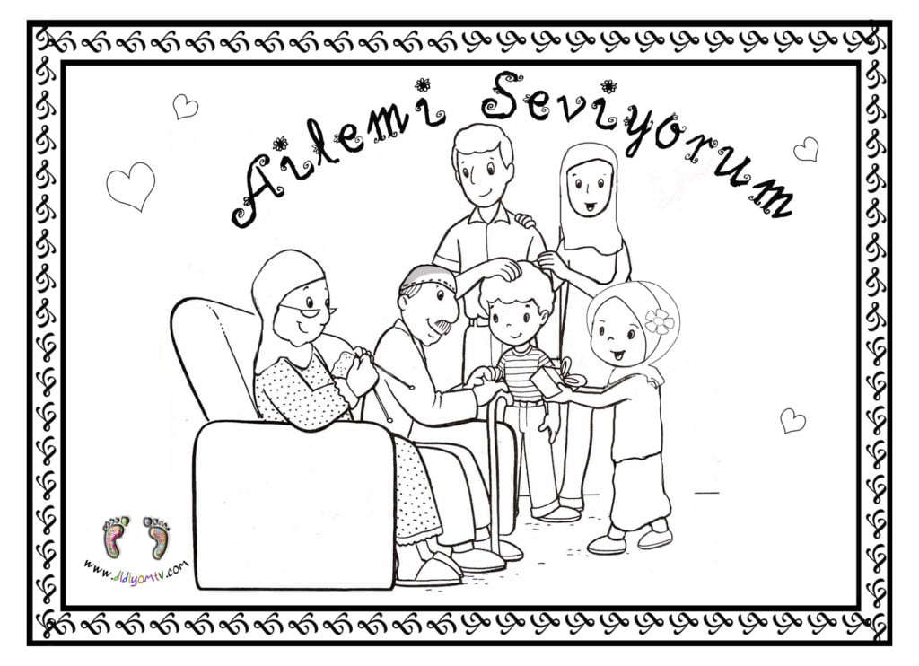 Sevgi Boyama Sayfaları, aile boyama sayfası, ailemi seviyorum, hediyeleşme boyama sayfaları