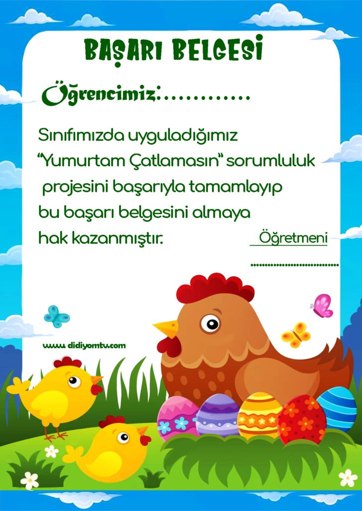 Yumurtam Çatlamasın başarı belgesi
