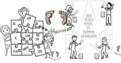 yardımlaşma boyama sayfası, değerler eğitimi, okul öncesi