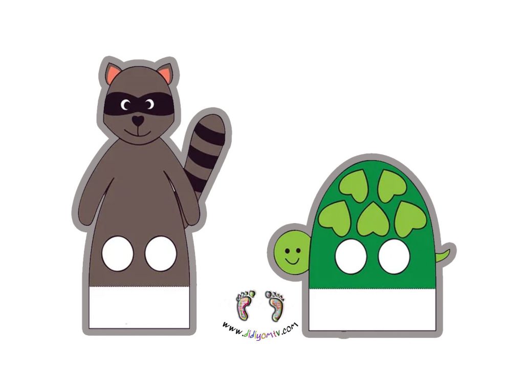 parmak kukla rakun kaplumbağa okul öcesi kukla şablonu