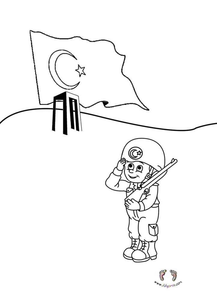selam duran çocuk boyama türk bayrağı