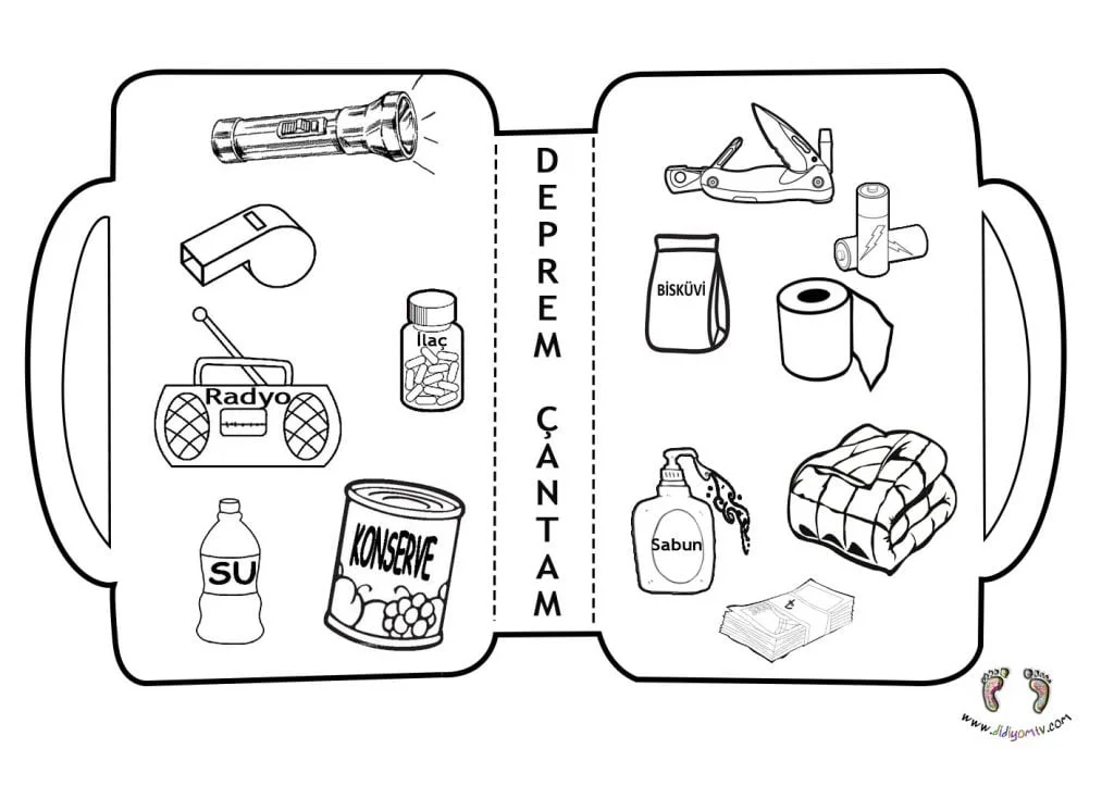 Deprem Çantası-Okul Öncesi Etkinlik-Kes Yapıştır Boya Earthquake Bag-Preschool Activity-Cut Paste Paint